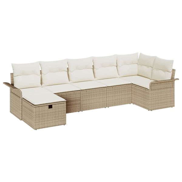 vidaXL Tuin Sofa Set met kussen 7 pcs Beige en Cr&egrave;me poly rattan