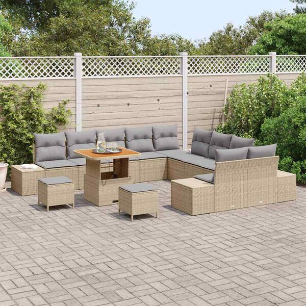 vidaXL Tuinbankenset met kussen met opslag 13 pcs Beige Poly riet