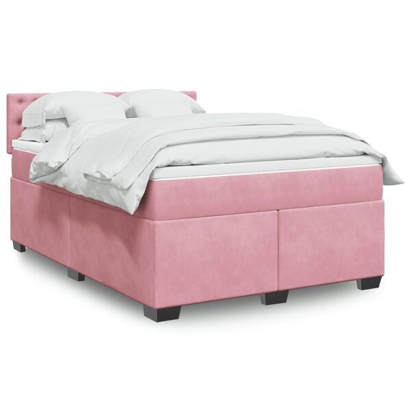 vidaXL Boxspring met matras fluweel roze 140x190 cm