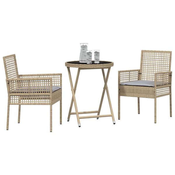vidaXL Tuin Bistro Set 3 pcs Beige poly rattan