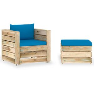 vidaXL 2-delige Loungeset met kussens groen ge&iuml;mpregneerd hout