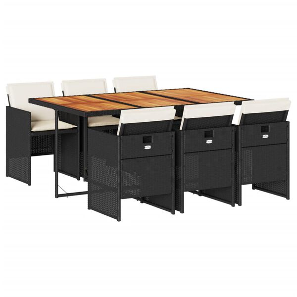 vidaXL 7-delige Tuinset met kussens poly rattan zwart
