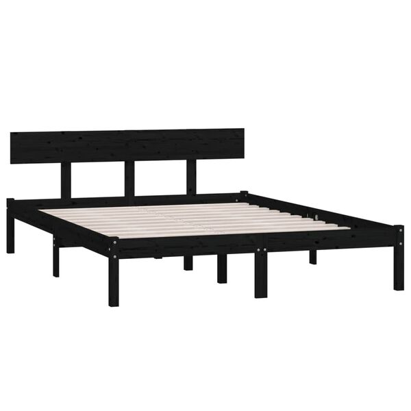 vidaXL Bedframe massief grenenhout zwart 150x200 cm