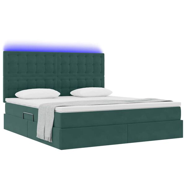 vidaXL Opbergbed met LED met matras Donkergroen 180 x 200 cm Fluweel