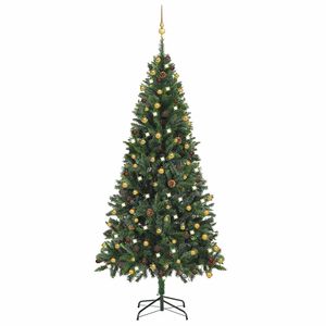 vidaXL Kunstkerstboom met verlichting en kerstballen 210 cm groen