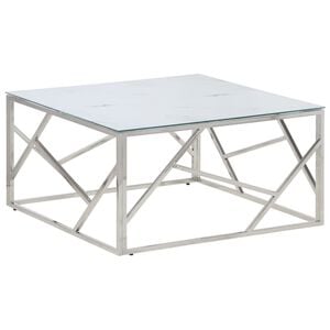 vidaXL Salontafel roestvrijstaal en gehard glas zilverkleurig