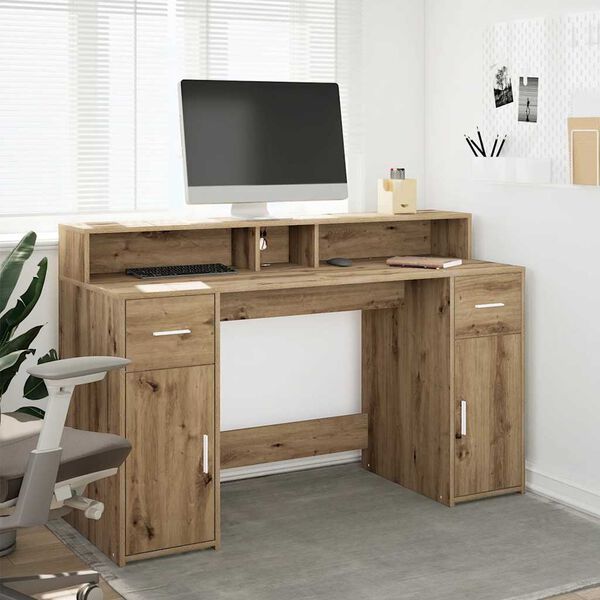 vidaXL Bureau met LED-verlichting 140x55x91 cm hout artisanaal eiken