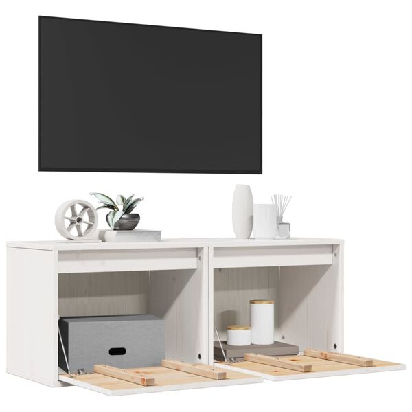 vidaXL Wandkasten 2 st 45x30x35 cm massief grenenhout wit