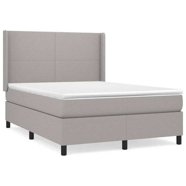 vidaXL Boxspring met matras stof lichtgrijs 140x190 cm