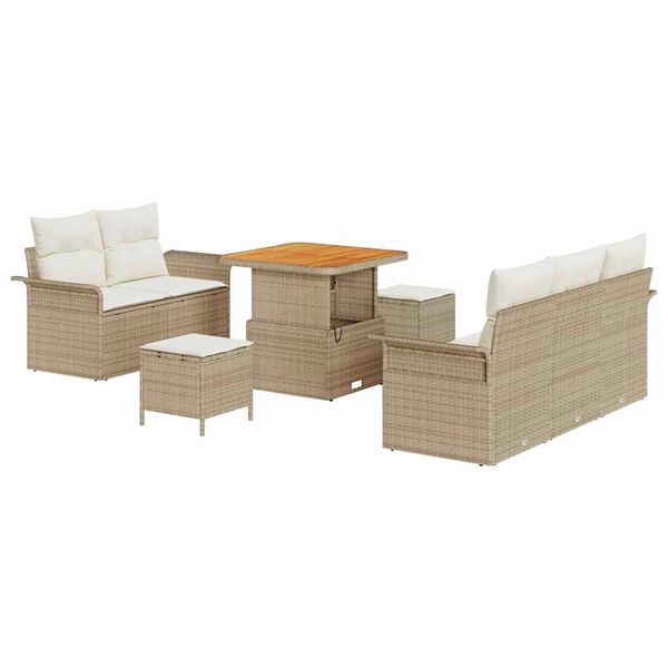 vidaXL Tuinbankenset met kussen 8 pcs Beige poly rattan
