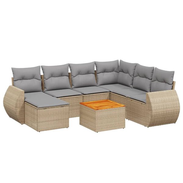 vidaXL 8-delige Loungeset met kussens poly rattan beige