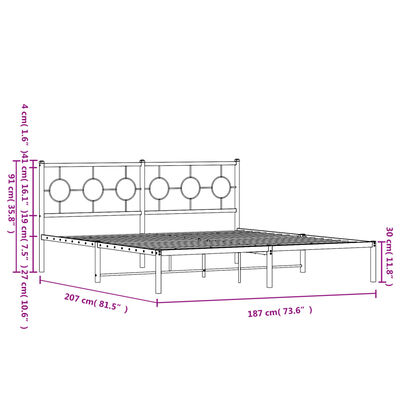 vidaXL Bedframe met hoofdbord metaal zwart 180x200 cm