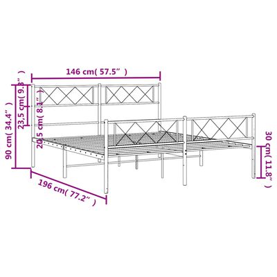 vidaXL Bedframe met hoofd- en voeteneinde metaal wit 140x190 cm