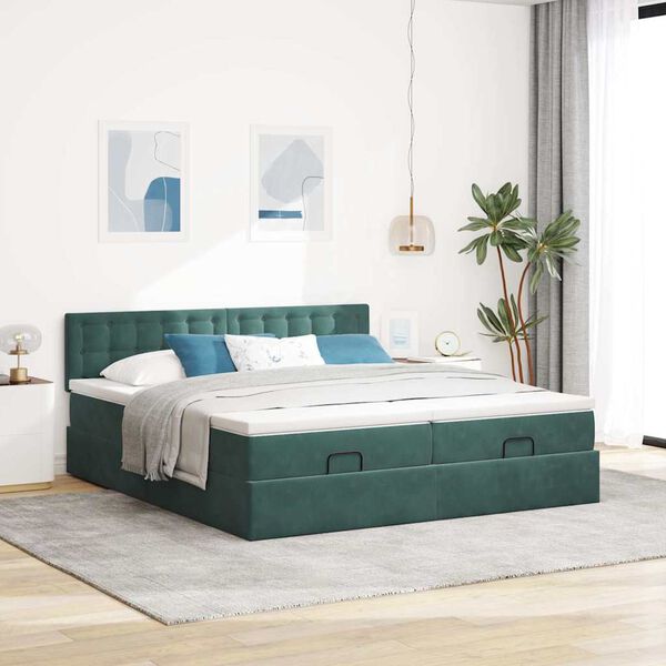 vidaXL Ottoman bed met matrassen 180x200cm fluweel donkergroen