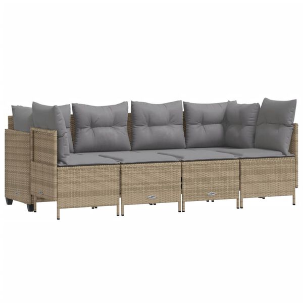 vidaXL 5-delige Loungeset met kussens poly rattan beige