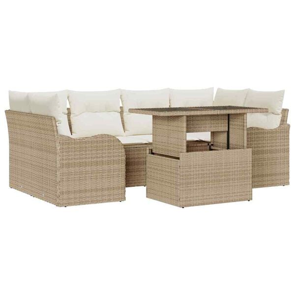vidaXL Tuin Sofa Set met kussen 7 pcs Beige Poly riet