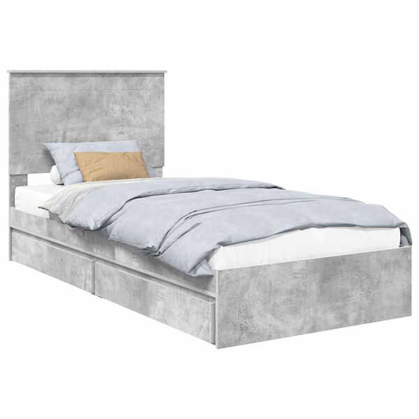 vidaXL Opslag bed met hoofdeinde Beton Grijs 75 x 190 cm Bewerkt hout
