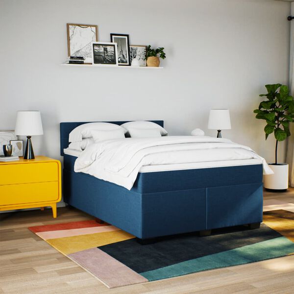 vidaXL Boxspring met matras stof blauw 160x200 cm