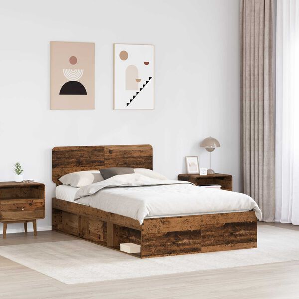 vidaXL Bedframe met hoofdeinde Oudhout 120 x 190 cm Massief grenenhout