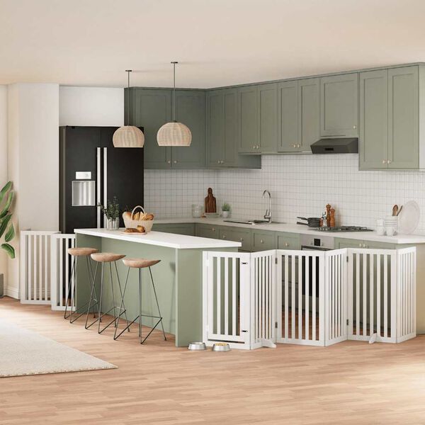 vidaXL Hondenhek inklapbaar met deur 15 panelen 750cm populierhout wit