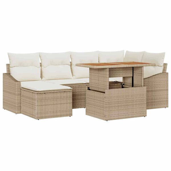 vidaXL Tuin Eetset met kussen 7 pcs Beige en Cr&egrave;me