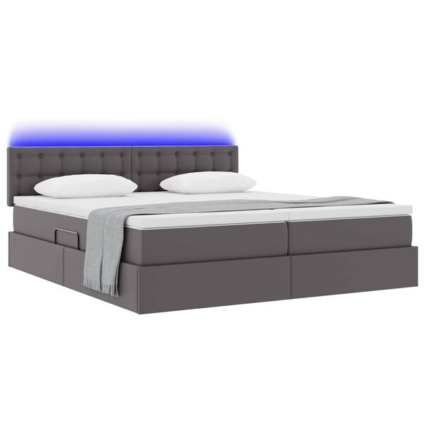 vidaXL Opbergbed met LED met matras Grijs 180 x 200 cm Nep Leer