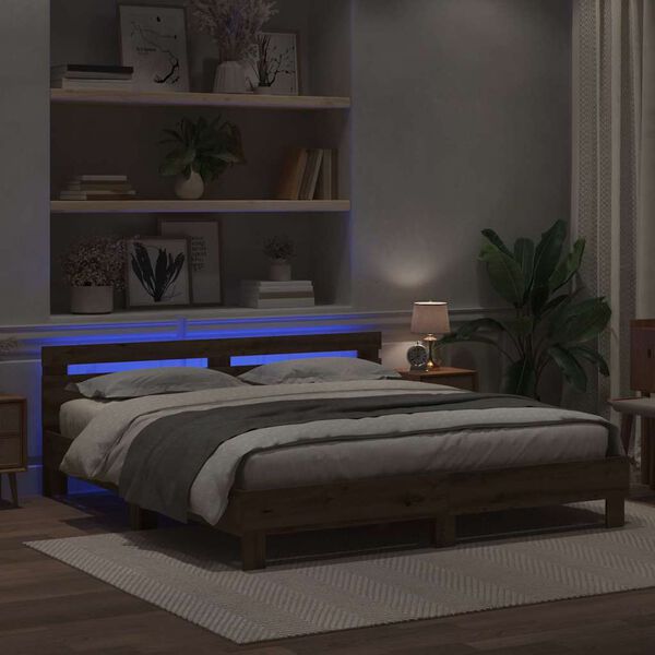 vidaXL Bedframe artisanaal eikenkleurig 200 x 200 cm Bewerkt hout