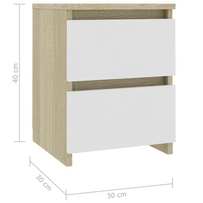 vidaXL Nachtkastjes 2 st 30x30x40 cm bewerkt hout wit en eikenkleurig