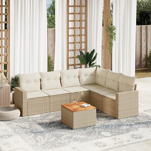 vidaXL 7-delige Loungeset met kussens poly rattan beige