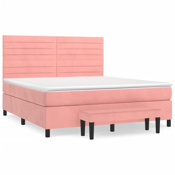 vidaXL Boxspring met matras fluweel roze 160x200 cm