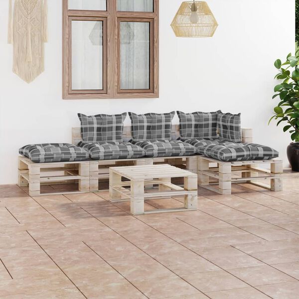 vidaXL 6-delige Loungeset met kussens pallet grenenhout