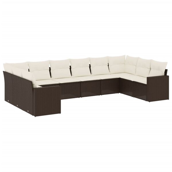 vidaXL 10-delige Loungeset met kussens poly rattan bruin
