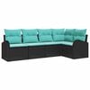 vidaXL Tuinbankenset met kussen 5 pcs Zwart en Turquoise poly rattan