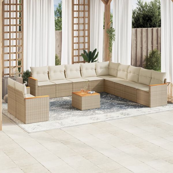 vidaXL 12-delige Loungeset met kussens poly rattan beige