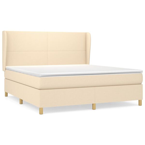 vidaXL Boxspring met matras stof cr&egrave;mekleurig 160x200 cm