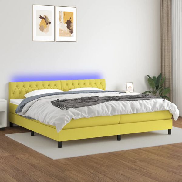 vidaXL Boxspring met matras en LED stof groen 200x200 cm