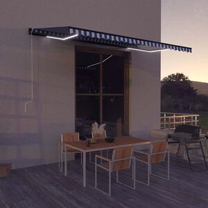 vidaXL Luifel met windsensor en LED 500x300 cm blauw en wit