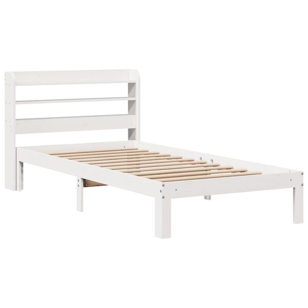 vidaXL Bedframe met hoofdbord massief grenenhout wit 75x190 cm