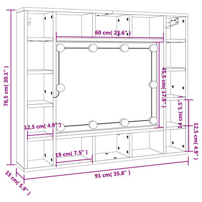 vidaXL Spiegelkast met LED-verlichting 91x15x76,5 cm betongrijs