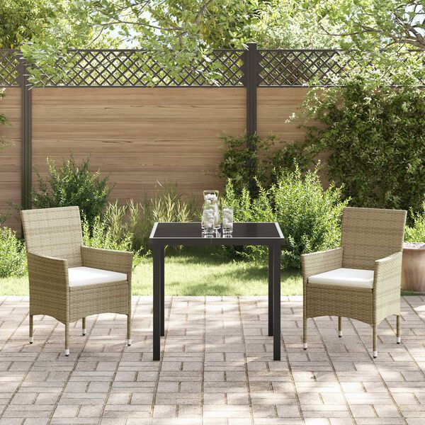 vidaXL Tuin eettafelset met kussen 3 pcs Beige poly rattan