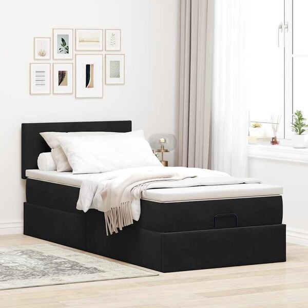 vidaXL Ottoman bed met matras 100x200 cm fluweel zwart