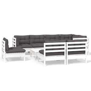 vidaXL 9-delige Loungeset met kussens massief grenenhout wit