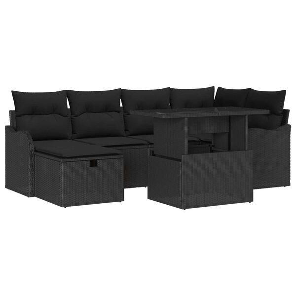 vidaXL Tuin Sofa Set met kussen met opslag 7 pcs Zwart Poly riet