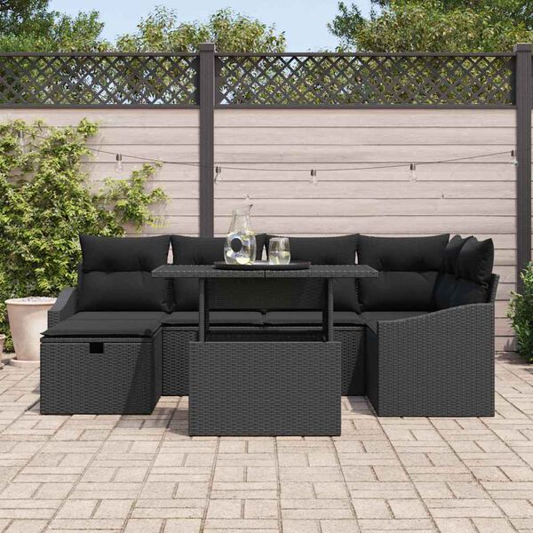 vidaXL Tuin Sofa Set met kussen 7 pcs Zwart poly rattan