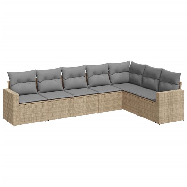 vidaXL 7-delige Loungeset met kussens poly rattan beige