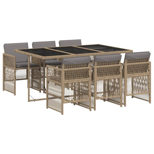 vidaXL 7-delige Tuinset met kussens poly rattan gemengd beige