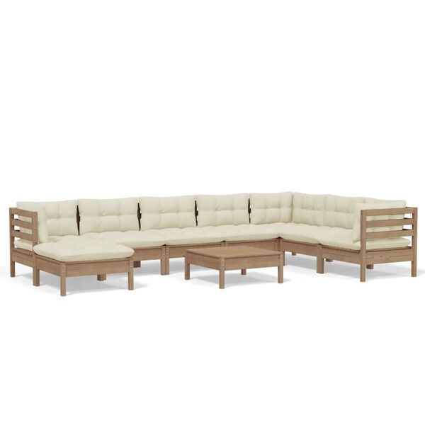 vidaXL 9-delige Loungeset met kussens grenenhout honingbruin