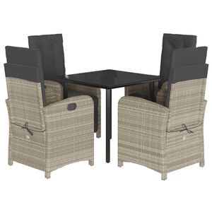 vidaXL 5-delige Tuinset met kussens poly rattan lichtgrijs