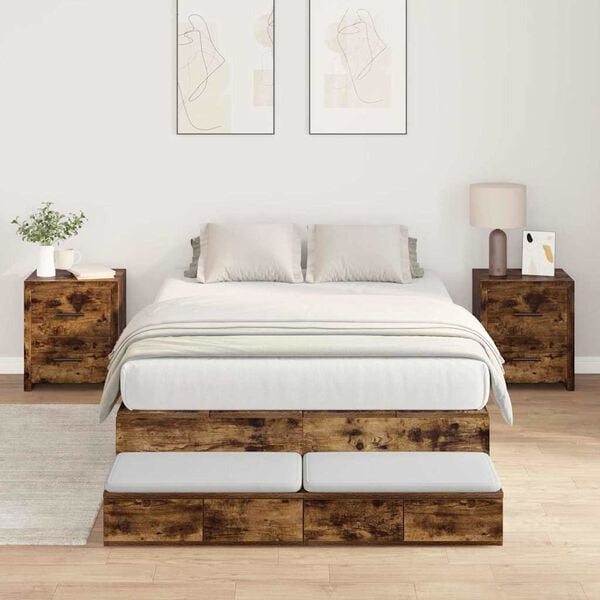 vidaXL Opbergbedframe met lade Gerookt eiken 120 cm Bewerkt hout