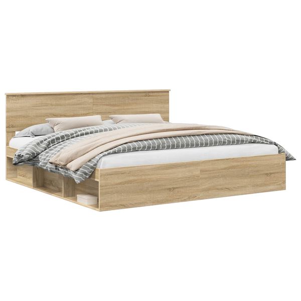 vidaXL Bedframe met hoofdeinde Sonoma 200 x 200 cm Massief grenenhout
